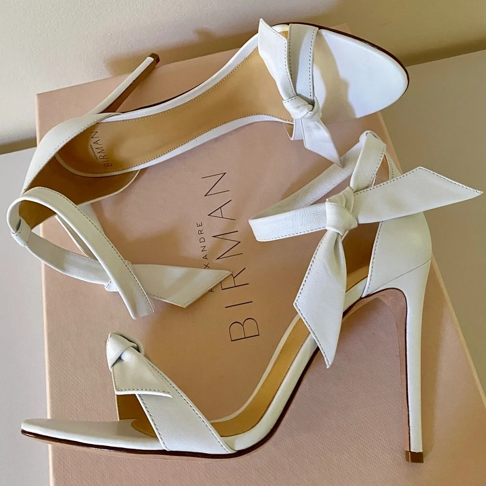 Alexandre Birman White Leather Clarita 100 Sandals New In Box  US8 / IT38